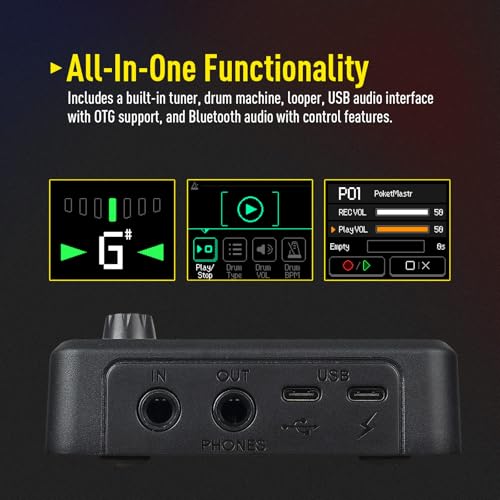 SONICAKE マルチエフェクター ギター/ベースアンプ モデリング IR キャビネット シミュレーション ステレオ OTG USB オーディオ インターフェイス BT オーディオ 1.77 インチ LCD カラー スクリーン 内蔵リチウム電池 Pocket Master (グレー)の特徴・詳細 画像