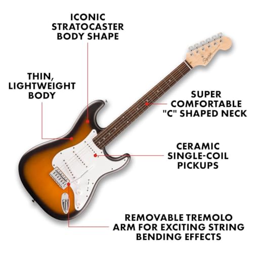 Squier by Fender スクワイヤー エレキギター Debut Collection™ Stratocaster®, Laurel Fingerboard, White Pickguard, 2-Color Sunburst ソフトケース付きの詳細・まとめ 画像