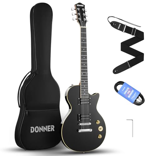 Donner エレキギター 初心者セット LPタイプ 39インチ フルサイズ ポプラ材 HHピックアップ配列 専用ケース ストラップ シールド付 ブラック DL-124の外観・全体像 画像