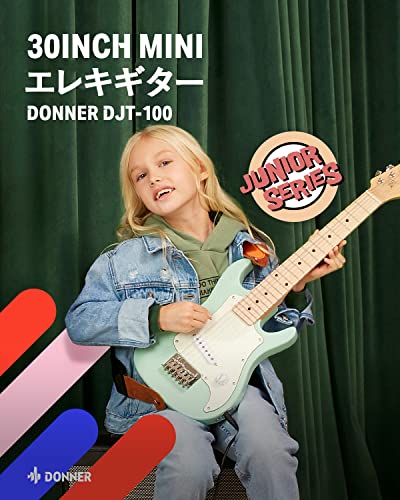 Donner ミニエレキギター 初心者セット 子供向け 30インチ STタイプ ミニアンプ付き 肌に優しいマット質感 軽量 専用ケースとチューナーなどアクセサリー10点セット ミントグリーンの詳細・まとめ 画像