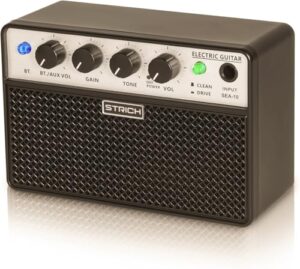 STRICH SEA-10B エレキギターアンプ コンパクト&ポータブルワイヤレスアンプ デュアルチャンネル、クリーン/ドライブトーン、充電式エレキギターアンプ 2 x 5W 1/8 ヘッドフォン出力付きでどこでも練習可能 1