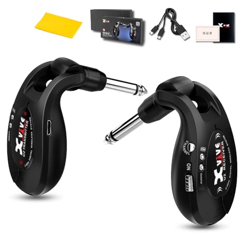【国内正規品】Xvive XV-U2 ギターワイヤレスシステム xvive u2 ブラック コンパクト 充電式 最大30m伝送 エレキギター・ベース対応 ワイヤレス ライブ用 練習用 セット品の外観・全体像 画像