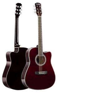 Ghbunuz アコースティックギター、41インチ、ドレッドノート、カッタウェイ、ボディー全材リンバ、マット仕上げ、4色展開、サンバースト、ブラック、ブルー、ナチュラル、赤擦り色、緑擦り色、ローズウッドブリッジ、密閉式ペグ、真鍮弦、装飾ロゼット、練習用、初心者向け (41インチの光沢のあるローズレッド) 1