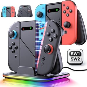 Joypad Charger Grip Nintendo Switch 2/Switch 第1世代 Joy Con、4 in 1スイッチ充電器ステーション、人間工学に基づいたLED充電グリップ、USB Cケーブル充電アクセサリー付き 1