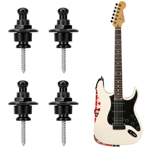 ストラップロックピン 4個入り ギター用 メタル ストラップバックル ストラップボタン ロック 安定 ズレ防止 取り付け簡単 ギターアクセサリー 黒の外観・全体像 画像