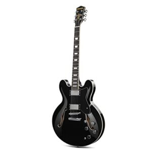 Donner セミアコギター エレキギター セミアコースティックギター セミホロウボディ ダブルカッタウェイ Jazz Electric Guitar with Semi-Hollow Body ブラック DJP-1000D 1