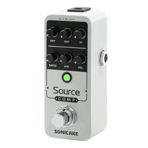 SONICAKE Source Comp コンプレッサーペダル ギターペダル ミニペダル エレキギターとベース用 高耐久メタルフットスイッチ オーバードライブペダル ソースコンプの外観・全体像 画像