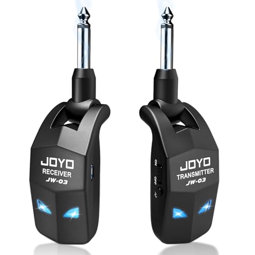 JOYO ギターワイヤレスシステム 2.4GHz ワイヤレスシールド 充電式 送受信機 4 チャンネル 6.35mm プラグ 20M 8 時間連続 ギター/ベース用 (JW-03 ブラック)の外観・全体像 画像