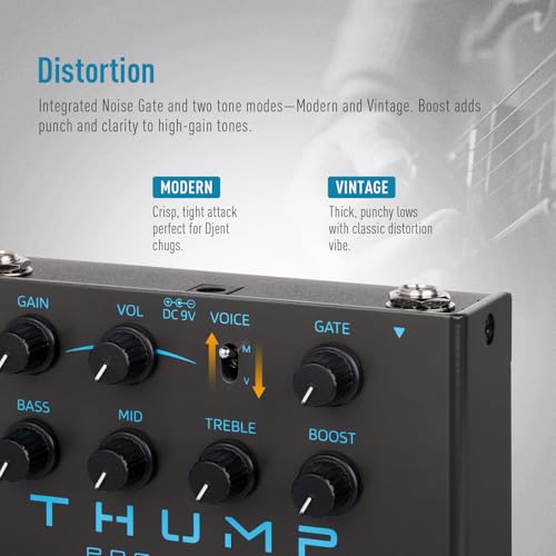 SONICAKE Thump ハイゲインディストーションペダル、Djent/ジェント、プログレッシブメタル、内蔵独立ブースト&ノイズゲートギターベースエフェクトペダル、モダン/ヴィンテージ2トーンモード、ピュアアナログ回路、トゥルーバイパス QDS-09の特徴・詳細 画像