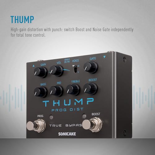 SONICAKE Thump ハイゲインディストーションペダル、Djent/ジェント、プログレッシブメタル、内蔵独立ブースト&ノイズゲートギターベースエフェクトペダル、モダン/ヴィンテージ2トーンモード、ピュアアナログ回路、トゥルーバイパス QDS-09の詳細・まとめ 画像