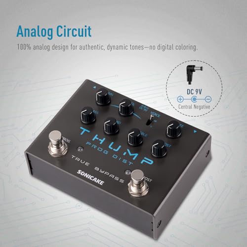 SONICAKE Thump ハイゲインディストーションペダル、Djent/ジェント、プログレッシブメタル、内蔵独立ブースト&ノイズゲートギターベースエフェクトペダル、モダン/ヴィンテージ2トーンモード、ピュアアナログ回路、トゥルーバイパス QDS-09の特徴・詳細 画像