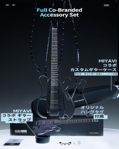 Donner×MIYAVI HUSH X LIVE PRO エレキギター トラベルギター ヘッドレス 着脱式アンプ搭載 アンプモデリング＆エフェクト内蔵 ブラックの特徴・詳細 画像