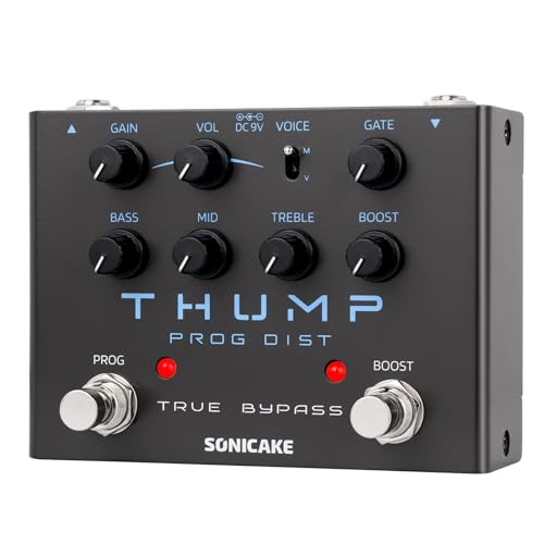 SONICAKE Thump ハイゲインディストーションペダル、Djent/ジェント、プログレッシブメタル、内蔵独立ブースト&ノイズゲートギターベースエフェクトペダル、モダン/ヴィンテージ2トーンモード、ピュアアナログ回路、トゥルーバイパス QDS-09の外観・全体像 画像