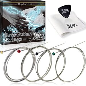 Phoenix ベース弦 【ロングスケール／4弦】 ベース 弦 サスティン ポールエンド 色分け BASS／お手入れクロス ＆ ピック 付き＜長期保証45日間＞ (レギュラーライト/Regular Light) 1