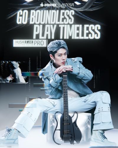 Donner×MIYAVI HUSH X LIVE PRO エレキギター トラベルギター ヘッドレス 着脱式アンプ搭載 アンプモデリング＆エフェクト内蔵 ブラックの詳細・まとめ 画像