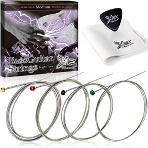 Phoenix ベース弦 【ロングスケール／4弦】 ベース 弦 サスティン ポールエンド 色分け BASS／お手入れクロス ＆ ピック 付き＜長期保証45日間＞ (ミディアム/Medium) 1