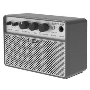 EROK アコースティックギターアンプ - ポータブル2イン1アンプ ボーカル&ギター用 デジタルディレイ/リバーブエフェクト、ヘッドホン出力&OTG録音、練習/旅行用のコンパクトアンプ 1