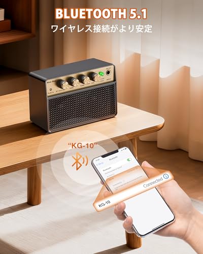 New Bee ギターアンプ 小型 ミニアンプ BT5.1 アナログ 6.35mm 3.5mm ギターに最適 KG-10の特徴・詳細 画像