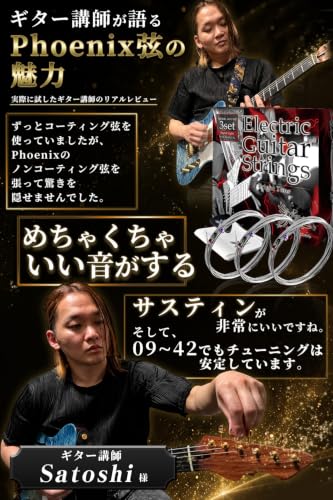 Phoenix エレキ ギター 弦 3set ニッケル バランス良い音質 テンション 切れにくい ポールエンド色分け/お手入れクロス&ピック 付き<長期保証45日間> (スーパライト)の特徴・詳細 画像